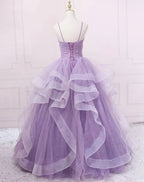 Green/Purple/Blue Fashion Elegant Spaghetti Strap Long Organza Ruffles Ball Gown Evening Gown Graduation Gown Adult Ceremony Gown
