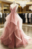 Ball Gown Pink Floor Length Sleeveless Lace Formal Prom Dress