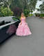 Ball Gown Pink Strapless Long Prom Dress Ruffled Formal Evening Dress