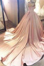 Ball Gown Pink Sweetheart Lace Formal Prom Formal Dress With Court Train