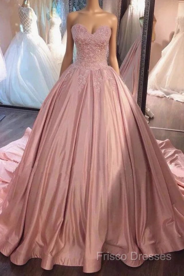 Ball Gown Pink Sweetheart Lace Formal Prom Formal Dress With Court Train
