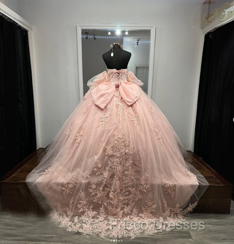 Ball-Gown Pink Tulle Sweetheart Sleeveless Quinceanera Dress with Bow Secondary image