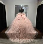 Ball-Gown Pink Tulle Sweetheart Sleeveless Quinceanera Dress with Bow