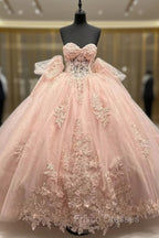 Ball-Gown Pink Tulle Sweetheart Sleeveless Quinceanera Dress with Bow