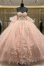 Ball-Gown Pink Tulle Sweetheart Sleeveless Quinceanera Dress with Bow