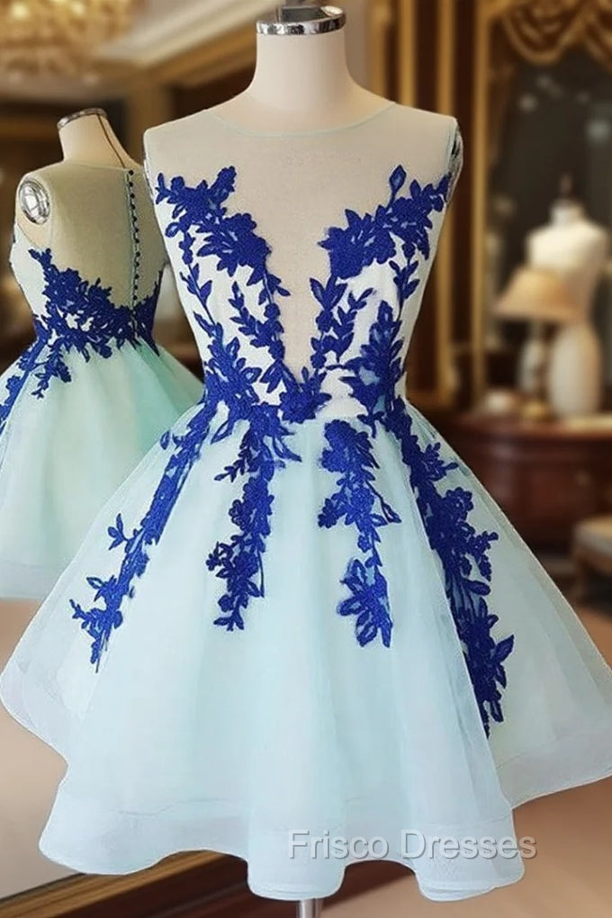Ball Gown Princess Illusion Neck Sleeveless Organza Knee-Length Homecoming Dress With Appliqued Main image