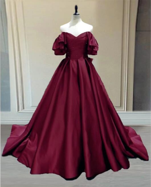 Ball Gown Princess Satin Off The Shoulder Prom Dresses Secondary image
