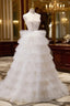Ball-Gown/Princess Tulle White Long Formal Prom Dress With Beading Flower Cascading Ruffles