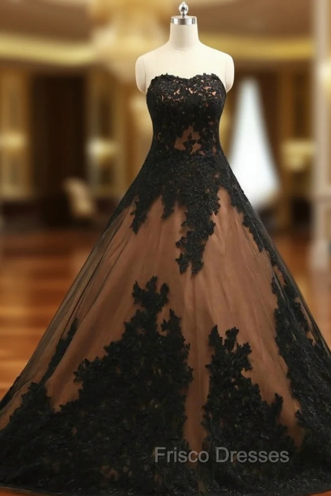 Ball Gown Formal Prom Dress Black Lace Appliques Formal Prom Dress