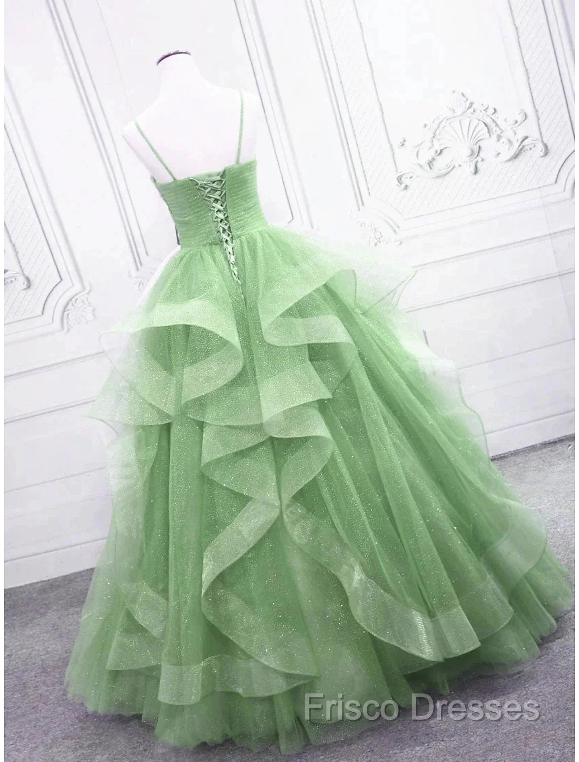 Ball Gown Formal Prom Dress Glittering Dress Formal Floor Length Sleeveless V Neck Tulle With Glitter Ruffles