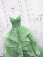 Ball Gown Formal Prom Dress Glittering Dress Formal Floor Length Sleeveless V Neck Tulle With Glitter Ruffles