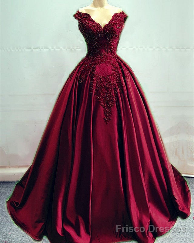 Ball Gown Prom Dresses Lace Beaded V Neck Off Shoulder Main image