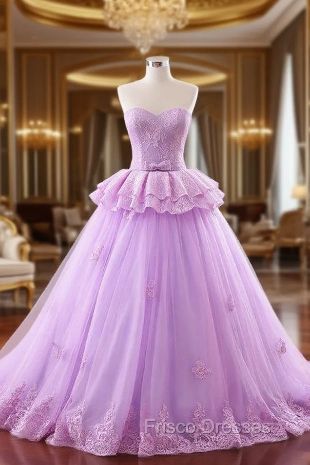 Ball Gown Purple Tulle Lace Sweetheart Wedding Dress Main image