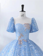 Ball Gown Quinceanera Dress Princess Dress Performance Sweet 16 Floor Length Short Sleeve Square Neck Polyester With Pearls Appliques
