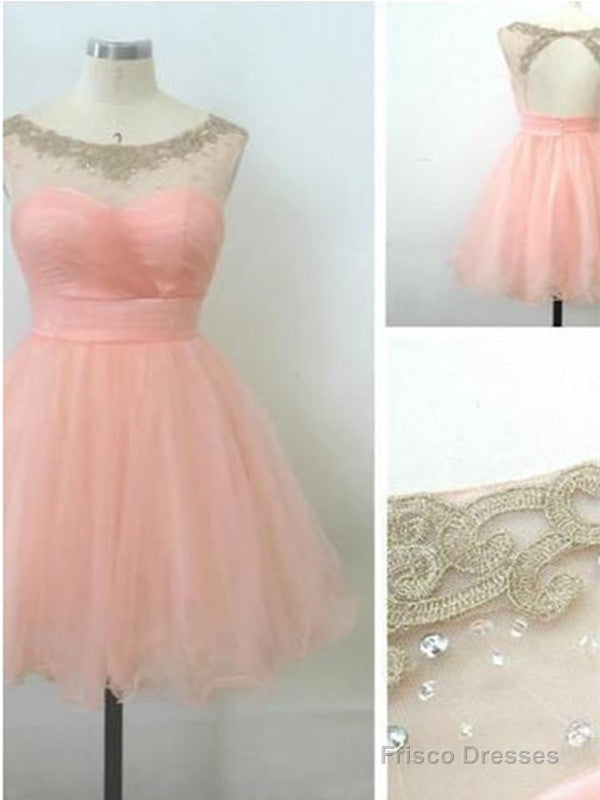 Ball Gown Round Neckline Pink Mini Homecoming Dress, Short Pink Prom Dress, Short Pink Formal Dress, Graduation Dress Main image