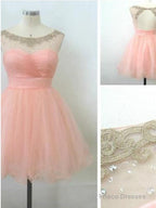 Ball Gown Round Neckline Pink Mini Homecoming Dress, Short Pink Prom Dress, Short Pink Formal Dress, Graduation Dress