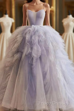 Ball Gown Ruffles Blue Tulle Lace Up Formal Prom Dress