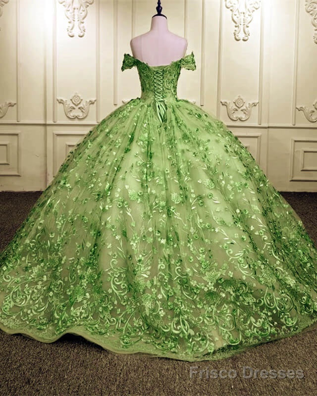 Ball Gown Sage Lace Overlay Dress