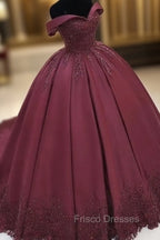 Ball Gown Satin Dress Off The Shoulder Lace Appliques