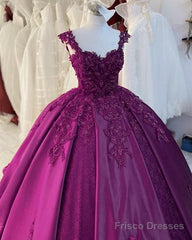 Ball Gown Satin Dresses Sweetheart Spaghetti Straps Lace Embroidery
