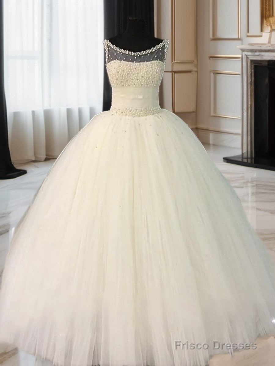 Ball-Gown Scoop Beading Floor-Length Tulle Wedding Dress Main image