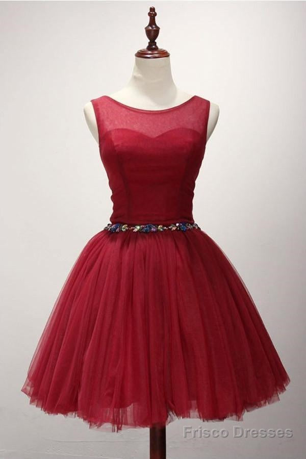 Ball Gown Scoop Neck Short Tulle Homecoming Dress With Beading