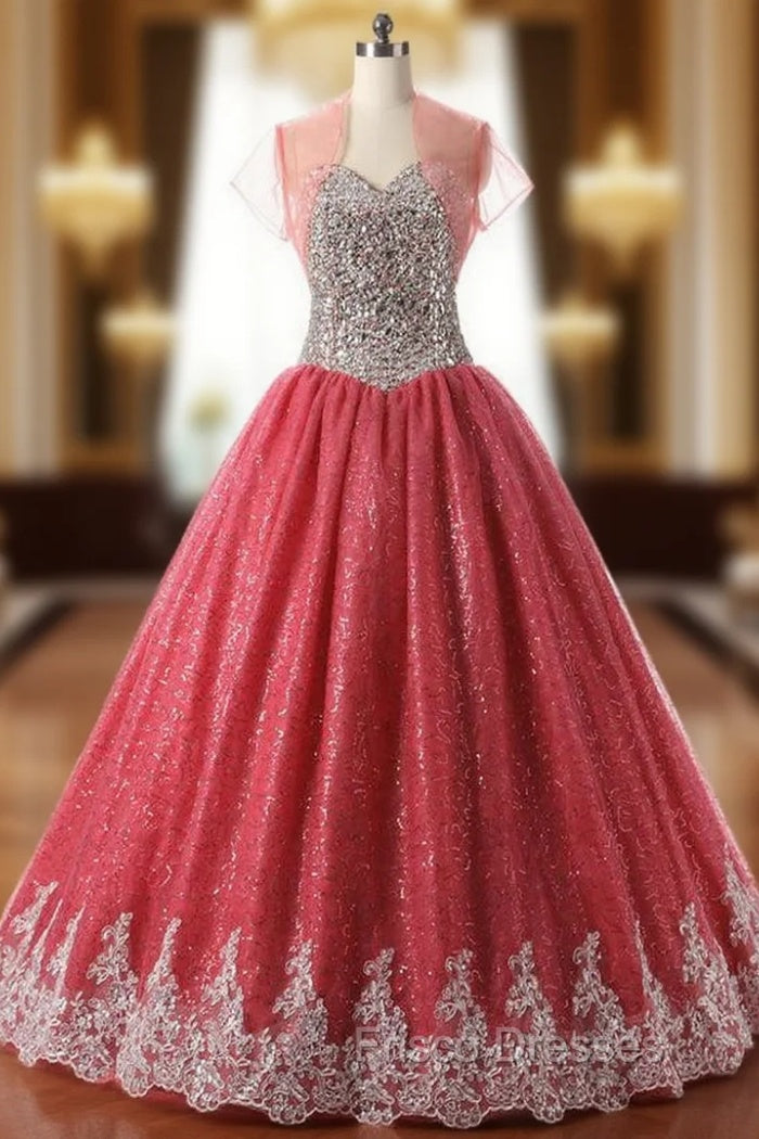 Ball Gown Sequins Red Tulle Bling Bling Sweetheart Quinceanera Dress