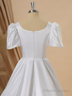 Ball Gown Short Sleeves Charmeuse Square Chapel Train Wedding Dress