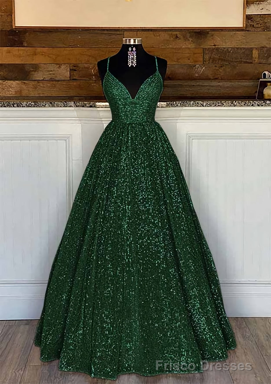 Ball Gown Sleeveless V Neck Long/Floor-Length Sequined Sparkling Prom Dresses With Pleated