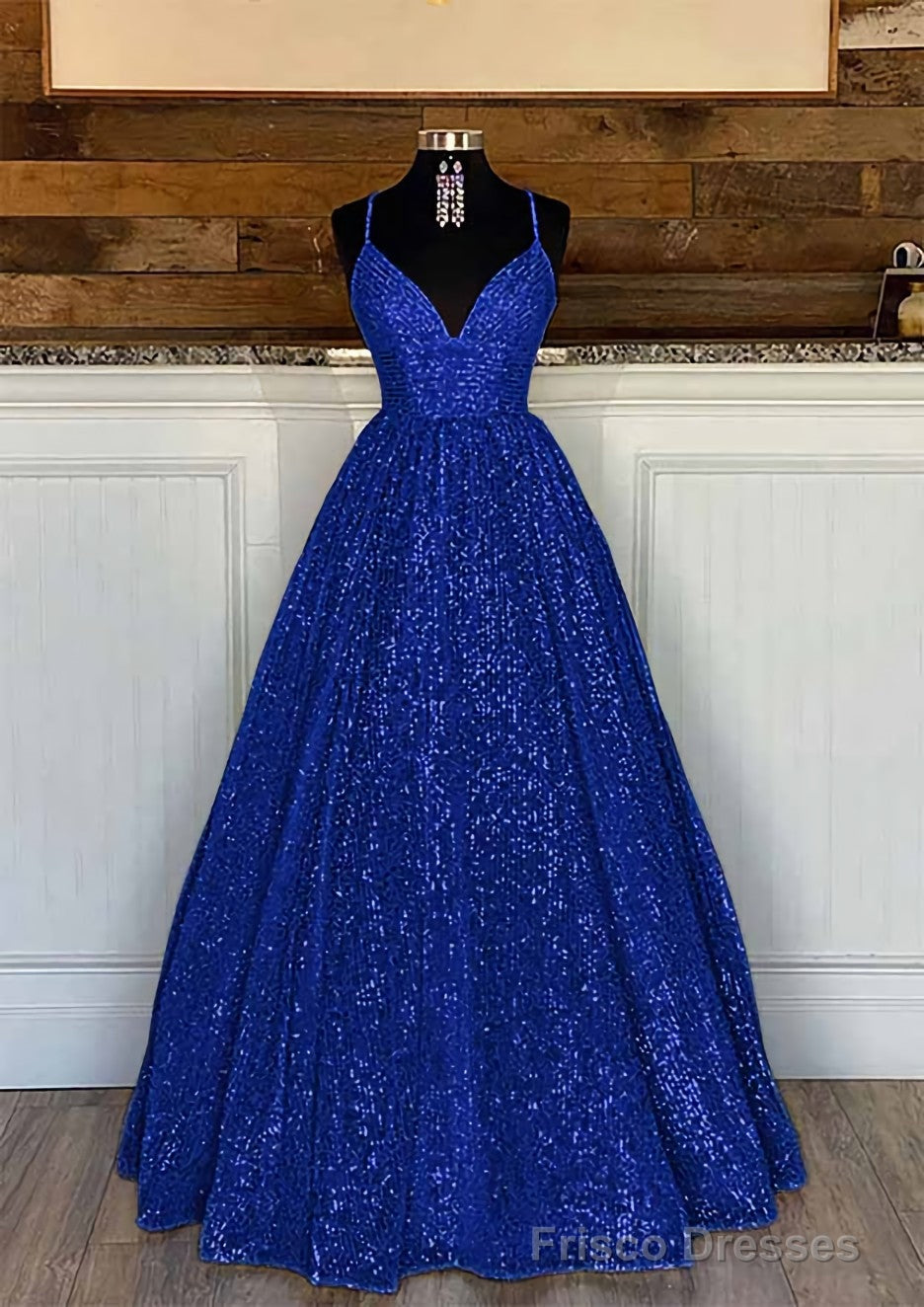 Ball Gown Sleeveless V Neck Long/Floor-Length Sequined Sparkling Prom Dresses With Pleated
