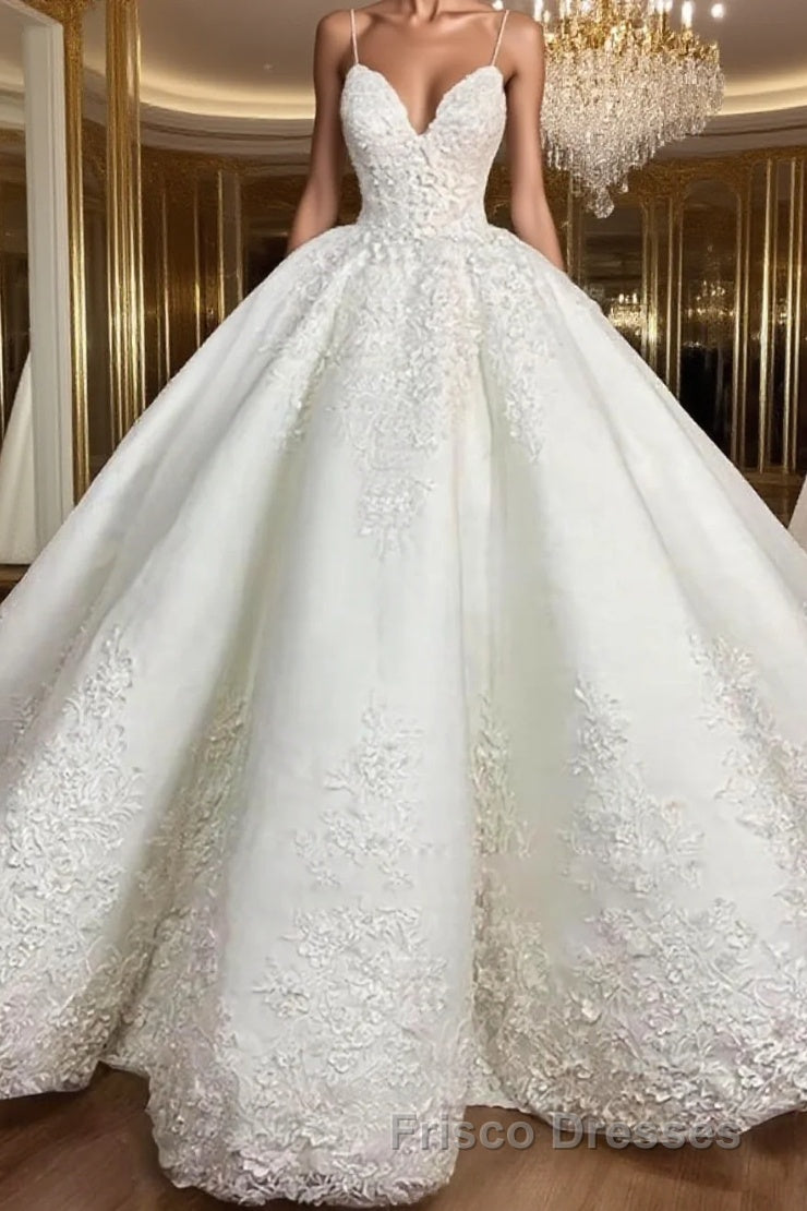 Ball Gown Spaghetti Straps Floor-Length Satin Wedding Dress Main image