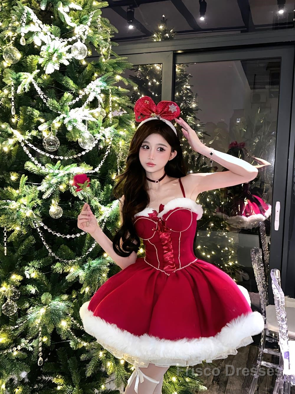 Ball Gown Spaghetti Straps Red Christmas Dress Birthday Dresses Birthday Outfits