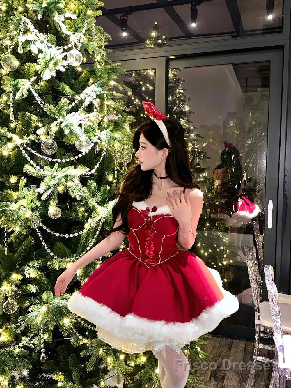 Ball Gown Spaghetti Straps Red Christmas Dress Birthday Dresses Birthday Outfits