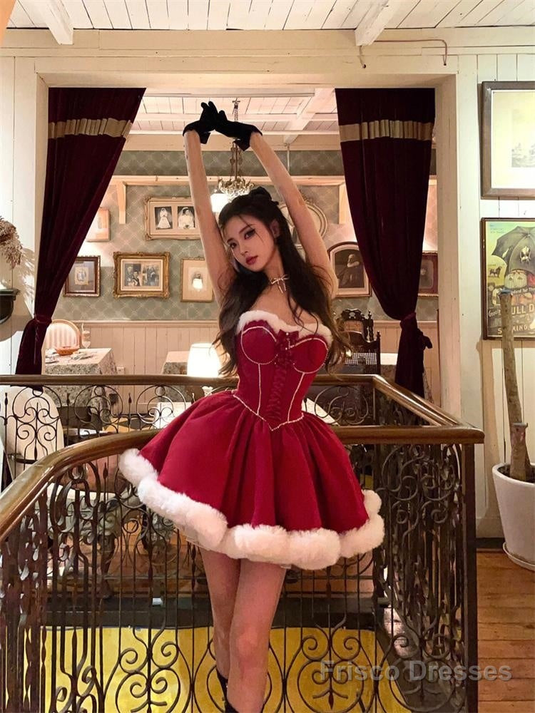 Ball Gown Spaghetti Straps Red Christmas Dress Birthday Dresses Birthday Outfits Main image