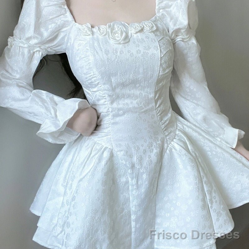 Ball Gown Square Neckline White Lace Holiday Dress Birthday Dresses Birthday Outfits Secondary image