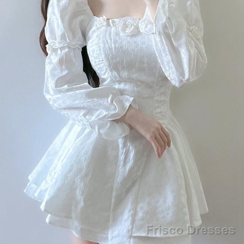 Ball Gown Square Neckline White Lace Holiday Dress Birthday Dresses Birthday Outfits Main image