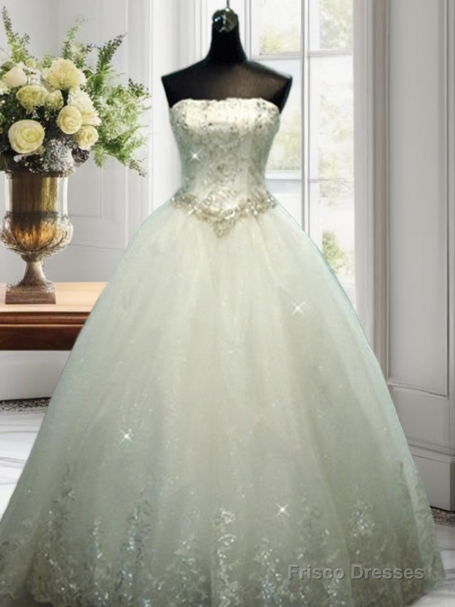 Ball-Gown Straight Beading Floor-Length Tulle Wedding Dress Main image