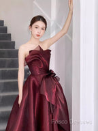 Ball Gown Strapless Burgundy Organza Formal Prom Dress Formal Dress