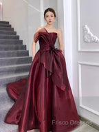 Ball Gown Strapless Burgundy Organza Formal Prom Dress Formal Dress