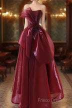 Ball Gown Strapless Burgundy Organza Formal Prom Dress Formal Dress