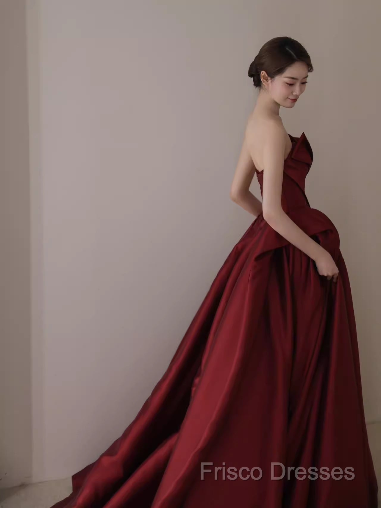 Ball Gown Strapless Burgundy Satin Formal Prom Dress Formal Dress Secondary image
