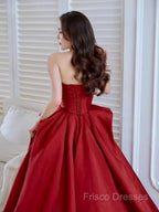 Ball Gown Strapless Burgundy Satin Formal Prom Dress Formal Dress