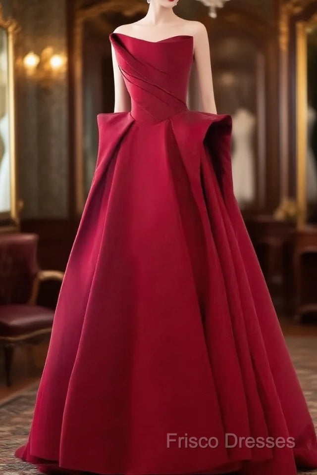 Ball Gown Strapless Burgundy Satin Formal Prom Dress Formal Dress Main image