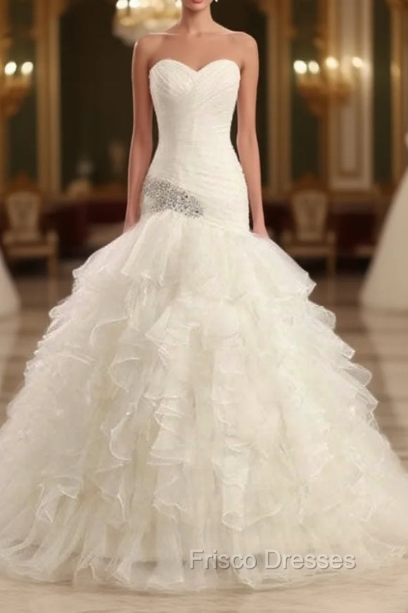 Ball-Gown Strapless Chapel Wedding Dress White Organza Main image
