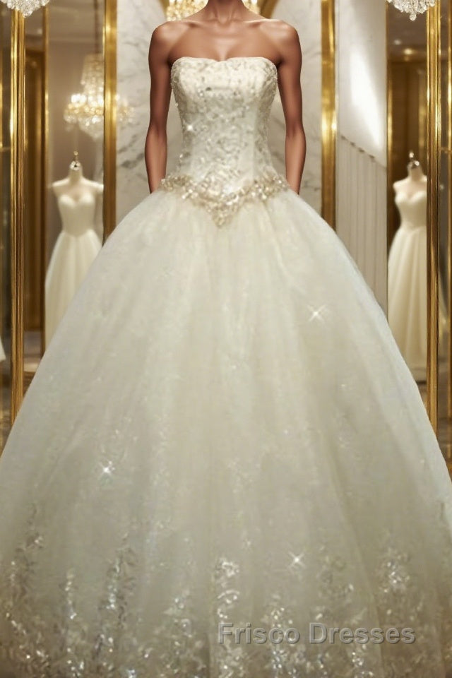 Ball Gown Strapless Floor-Length Tulle Wedding Dress With Rhinestone Main image