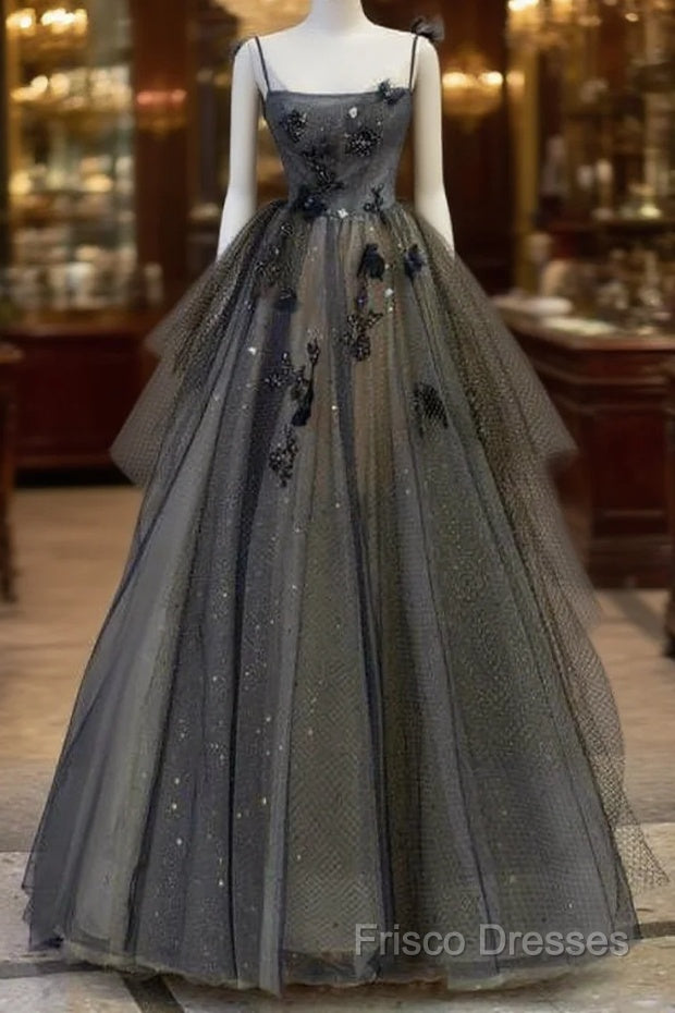 Ball Gown Straps Gray Tulle Long Formal Prom Dress Formal Dress Main image