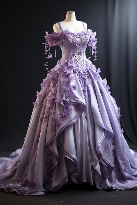 Ball Gown Straps Lilac Satin Floral Sweet 16 Dresses Main image