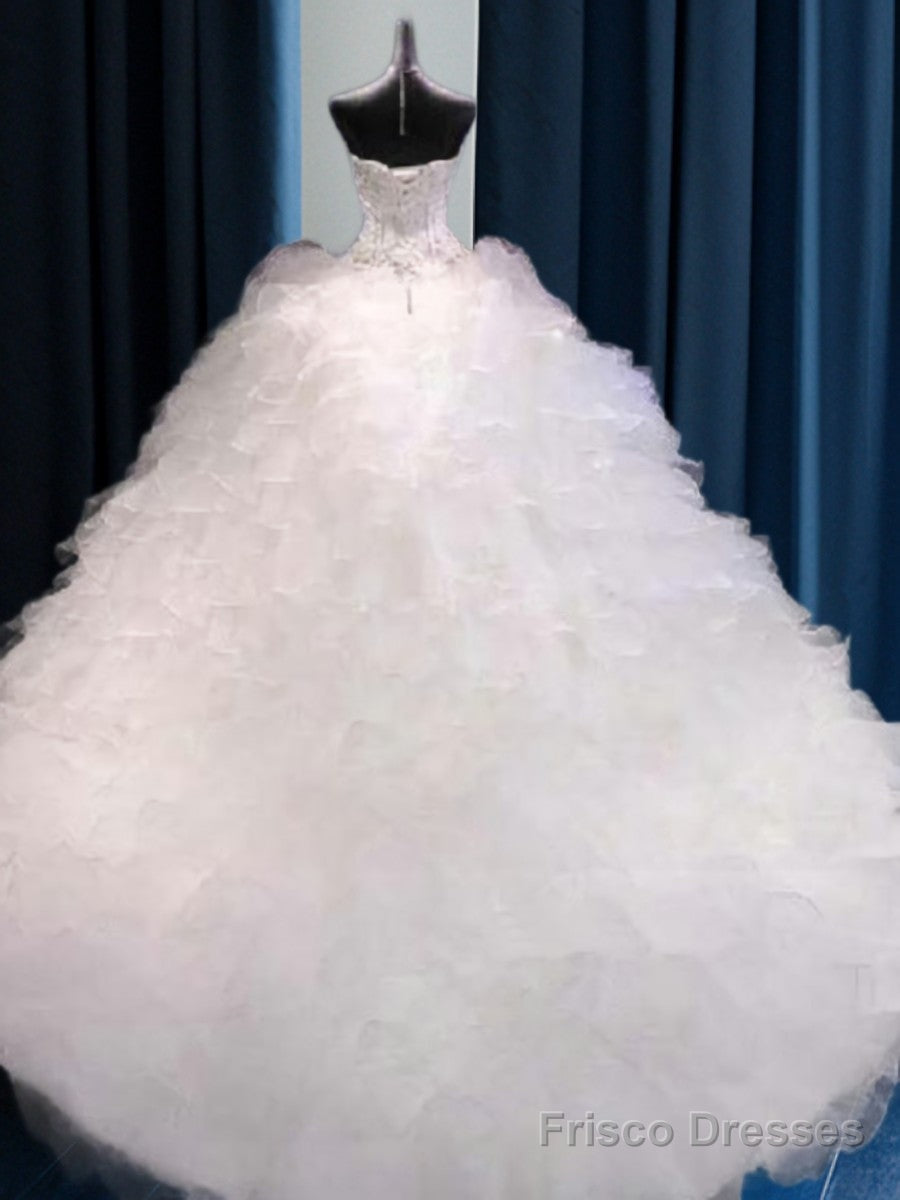 Ball-Gown Sweetheart Beading Cathedral Train Organza Wedding Dress Secondary image