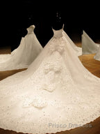 Ball Gown Sweetheart Cathedral Train Tulle Wedding Dress With Sequin