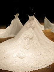 Ball Gown Sweetheart Cathedral Train Tulle Wedding Dresses With Sequin